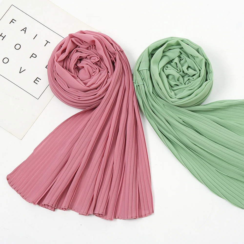 

New Arrival Bubble Chiffon Hijab Scarf Turban Muslim Fashion Splicing Crinkle Plain Shawl Scarves Women Headscarf 180*72 cm