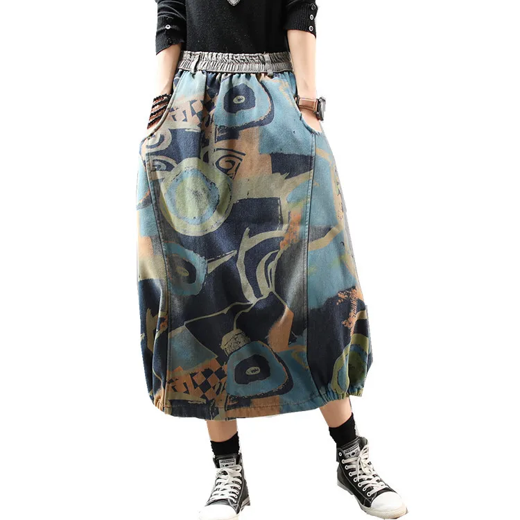 2020 Ретро осенне зимняя свободная бархатная юбка с эластичной резинкой на талии