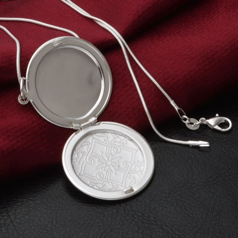 Pure 925 Silver Necklaces For Women Vintage Flower Round Locket Pendant &amp Necklace Snake Chain Wedding Bridal Jewelry Bijoux | Украшения