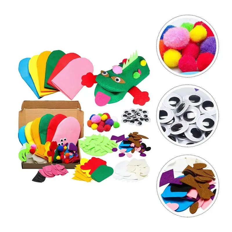 Juego de artesan&iacute;a de fieltro para ni&ntilde;os, Kit de fabricaci&oacute;n de t&iacute;teres de mano, suministros de arte DIY, hecho a mano Kit de Material, Kit de t&iacute;teres de mano de fieltro, 1 Juego-3