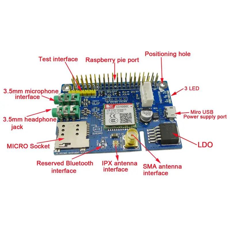 Горячая XD-SIM800C GSM GPRS модуль четырехдиапазонный макетная плата для Raspberry Pi | Дом и