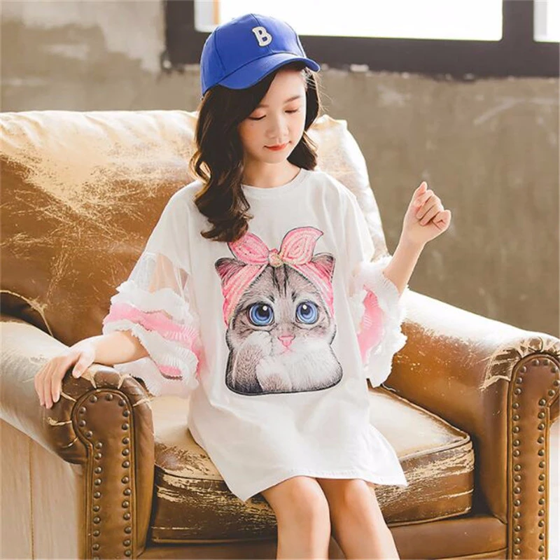 Женское платье-футболка с длинным рукавом и принтом | Детская одежда обувь