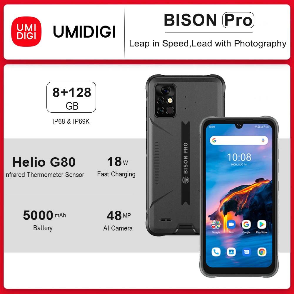 

[In Stock] UMIDIGI BISON Pro Global Version Smartphone 128GB IP68/IP69K Helio G80 NFC 48MP Triple Camera 6.3"FHD+ Screen 5000mAh