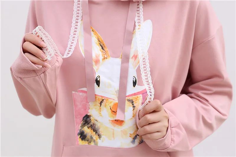 Милый женский свитер с кроликом Корейская симпатичная розовая толстовка