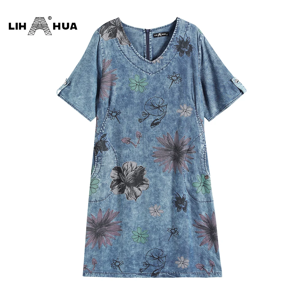 Женское джинсовое платье LIH HUA облегающее Повседневное с принтом коротким