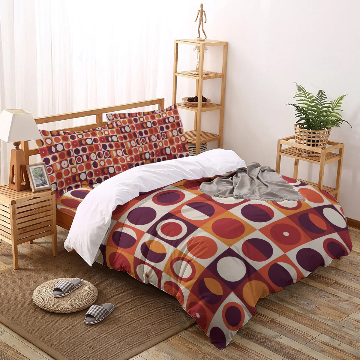 

Grid Rectangle Round Orange - Red Bedding Set For Home Duvet Cover Set Bedclothes Bed Linens Sheet Queen King Size Qulit Covers