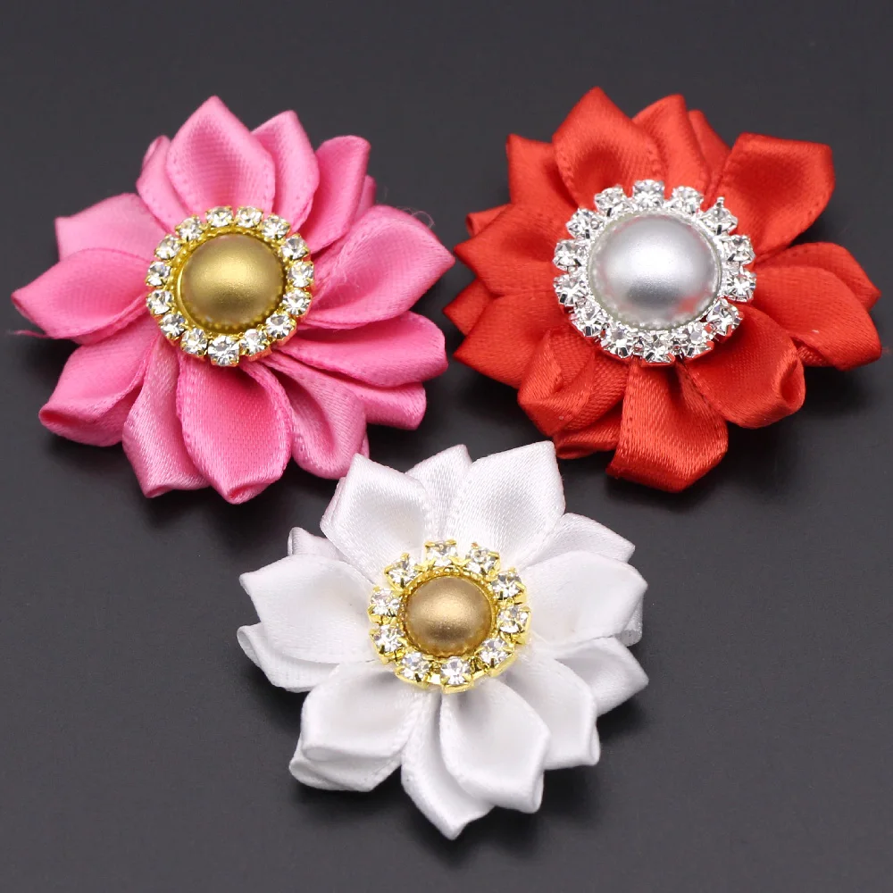 10 шт. Золотая Серебряная жемчужина Стразы с круглыми цветочными пуговицами для