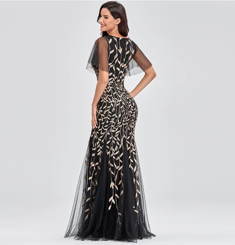 Цветочный кружевной тюль плиссированное платье для выпускного с пайетками