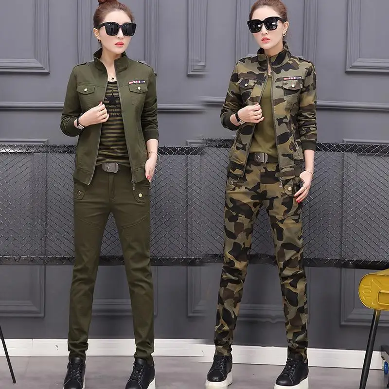 Женский костюм размера плюс 5XL весенний хлопковый Камуфляжный комплект из двух