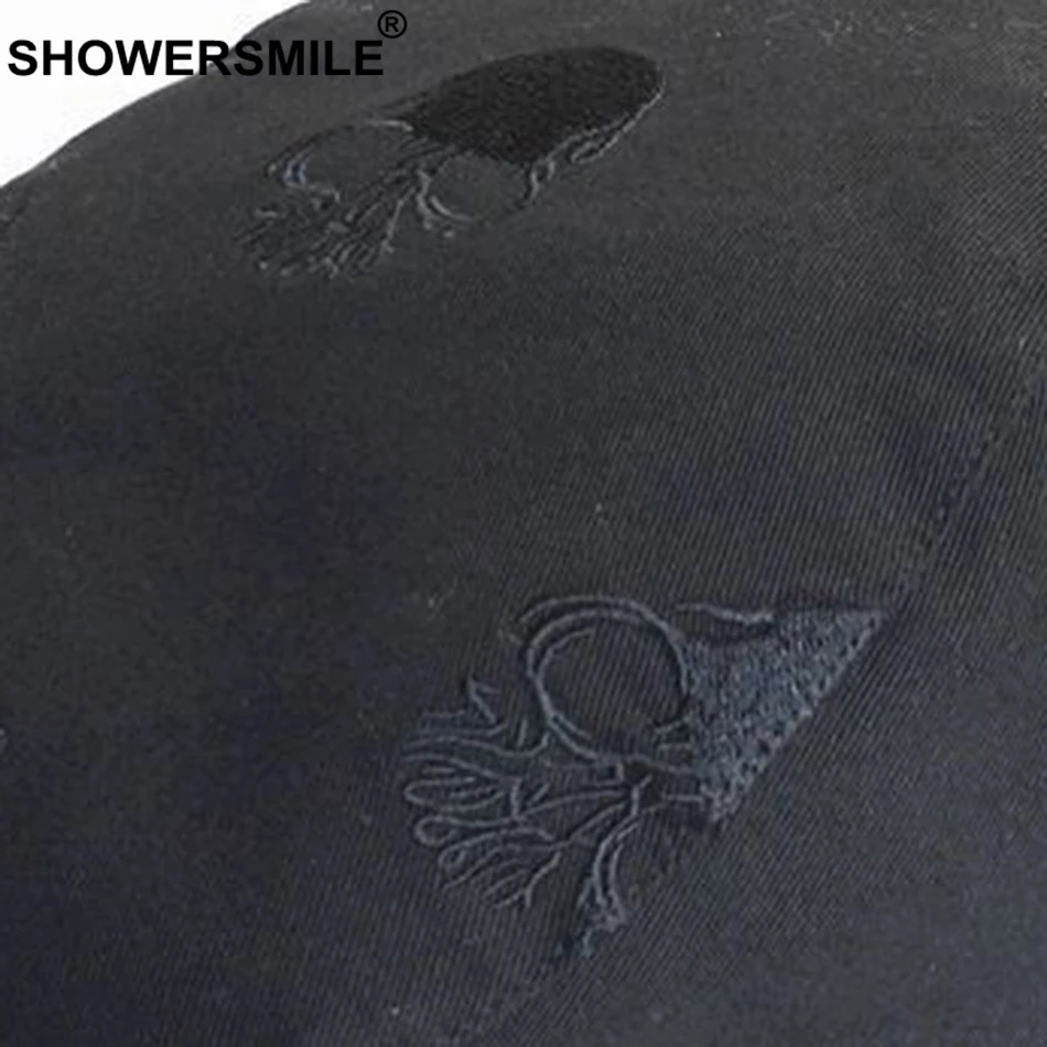 SHOWERSMILE Summer Cotton Hat Men Flat Cap Embroidery Skull Adjustable Male Beret Hats Black Fashion High Quality Ivy Caps