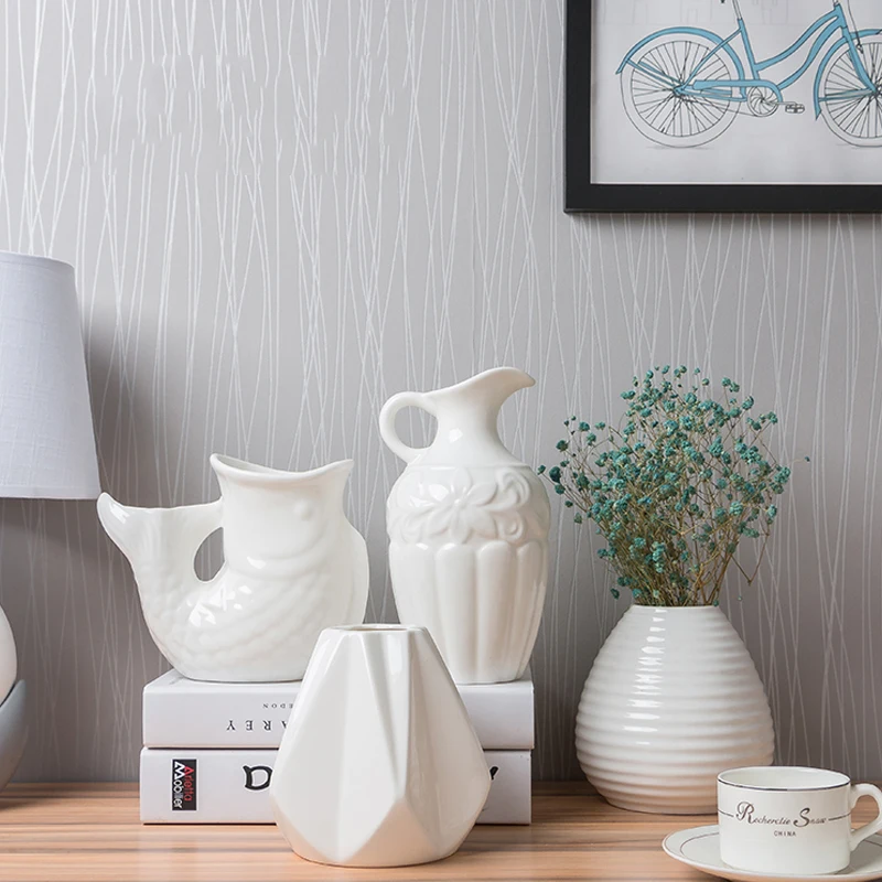 Современная стильная Геометрическая керамическая ваза украшение для дома белая