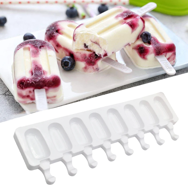 

4Grid-8 Grid Ice Cream Mold Makers Silicone Thick material DIY Molds Ice Cube Moulds Dessert Molds Tray With Popsicle