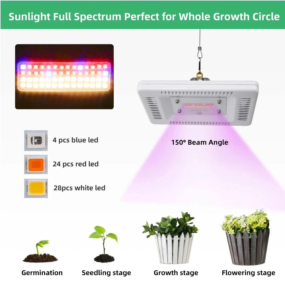 

COB LED Grow Light Full Spectrum 4 Modes 50W 56LED Waterproof LED Grow Lamp For Indoor Desk Clip Plants Flowers Greenhouses Tent