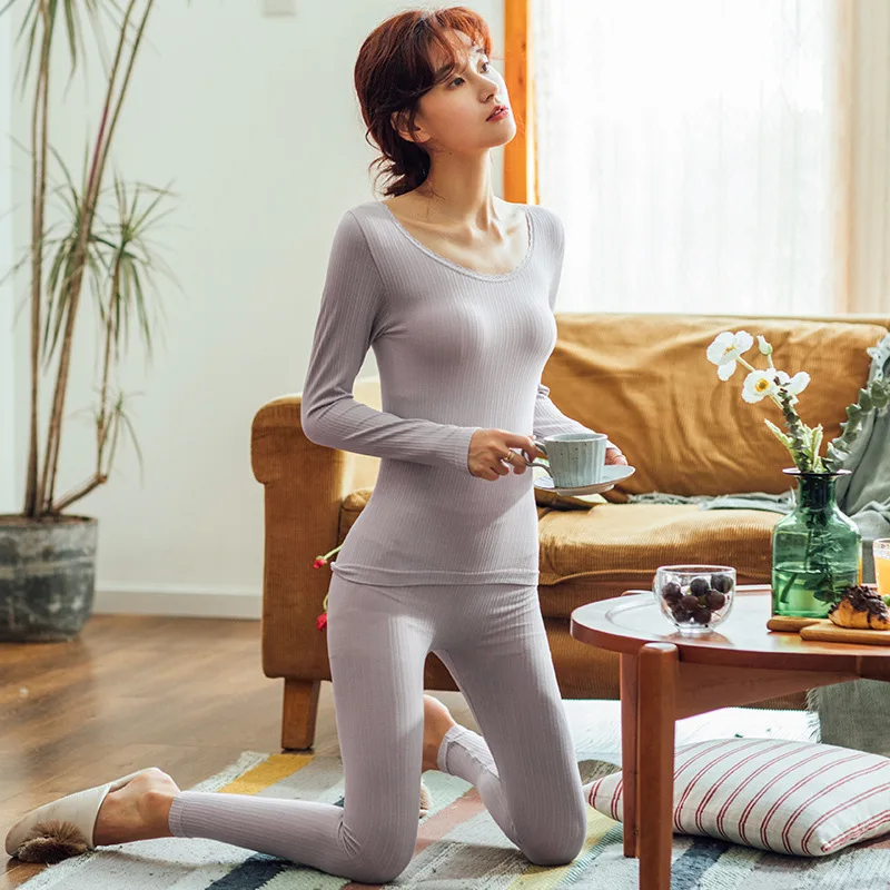 Женское осенне зимнее бесшовное термобелье костюм женское тонкое Кружевное