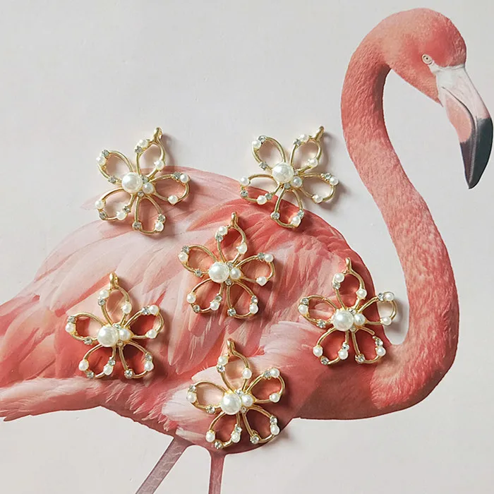 10 шт./лот рождественские круглые золотые жемчужные пуговицы со стразами из