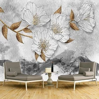 3d self adhesive waterproof wallpaper 3d golden flowers photo wall murals living room luxury home decor papel de parede tapety