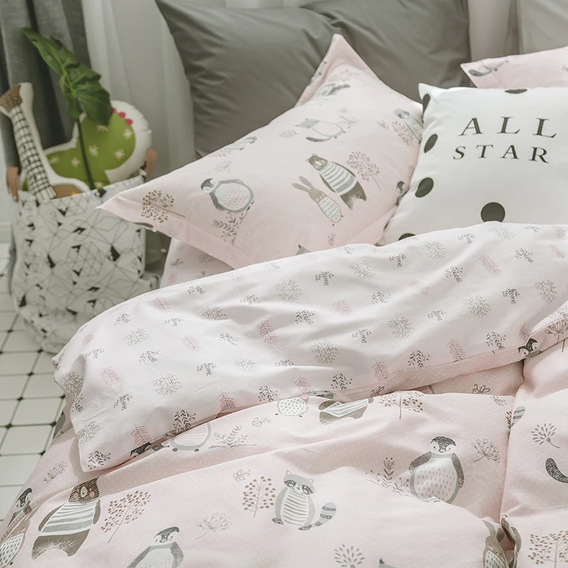 Пастырской с зелеными листьями; Постельное белье хлопок Twin queen Размеры 3/4 шт. пододеяльник для пухового одеяла простыня/Простыня из Наволочки
