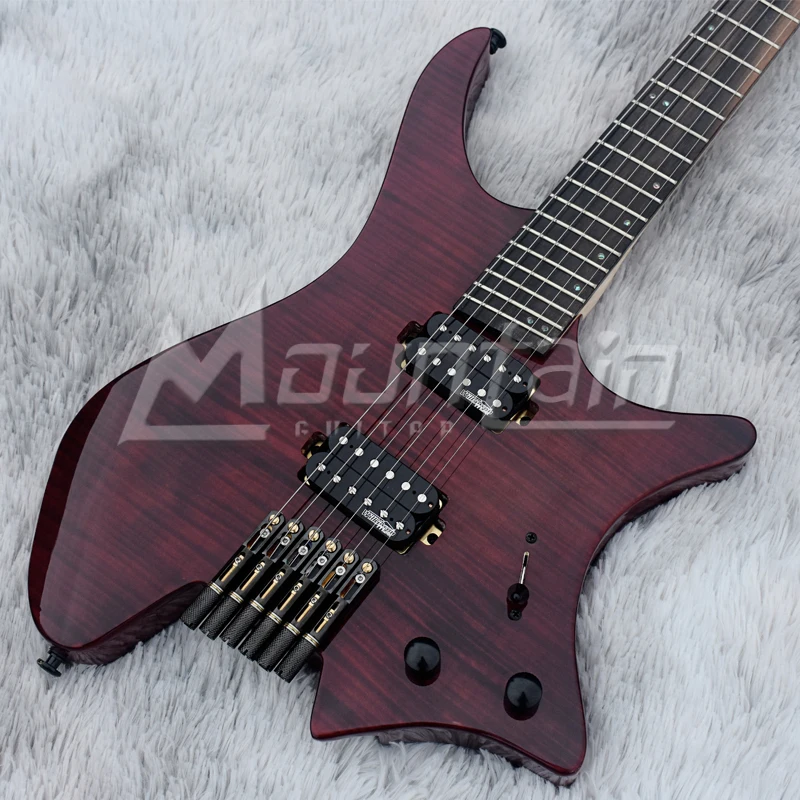 Горная безголовая гитара fanned fret 6 струнная электрогитара с корпусом из ольхи Пламя клен Топ ebony fret 5 шт. шеи