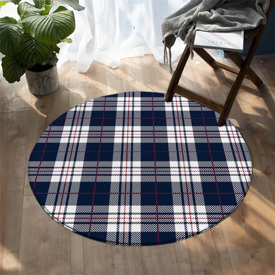 

Scotland Plaid Line Art Non-slip Round Floor Mat Small Rug Bedroom Living Room Home Decoration