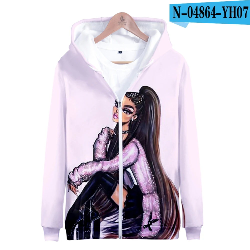 Ariana Grande толстовки на молнии с 3D принтом, спортивный костюм, уличная одежда для женщин/мужчин, толстовка с капюшоном и длинным рукавом - Цвет: Темно-серый