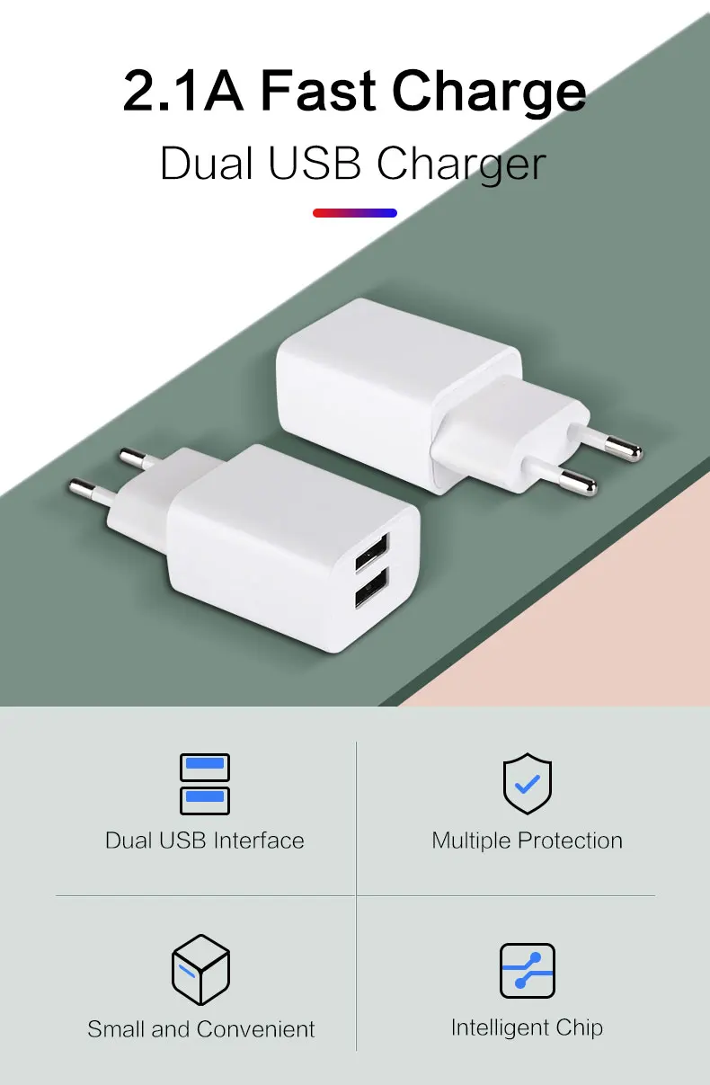 

Fast Charge Charger Dual USB Charger 5V 2.1a Universal Quick Charge Eu Plug Phone Adapter for Xiaomi Huawei iPhone 11 ipad