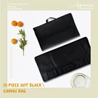 Сумка для кухонных ножей Damask, 12 шт., прочная черная Холщовая Сумка в рулоне с 12 карманами для кухонных инструментов, Портативная подставка для ножей шеф-повара