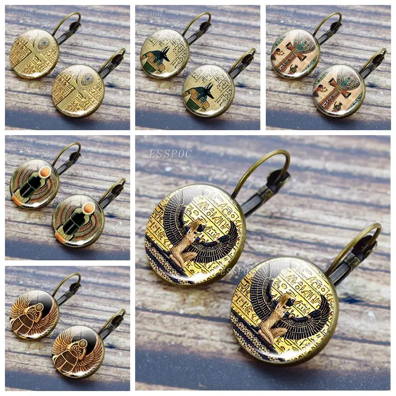 Серьги гвоздики в винтажном стиле кольца с крестиком античный Египет анибис Scarab