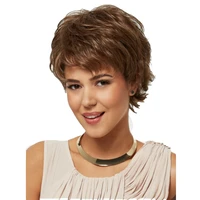 synthetic short curly wigs for women with bangs natural brown hair wigs and party daily use high temperature fiber