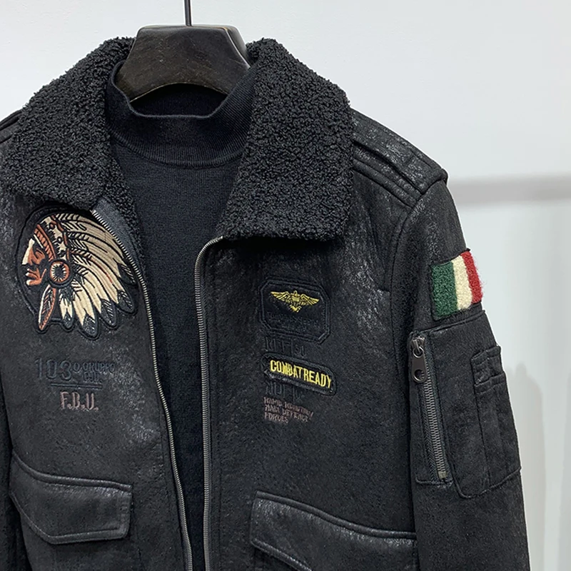 Мужская зимняя куртка-бомбер из меха ягненка размеры до 4XL | одежда