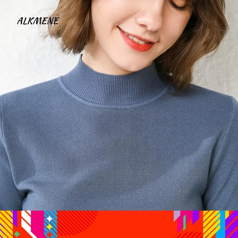 Женский короткий тонкий свитер с высоким воротником вязаный джемпер длинным