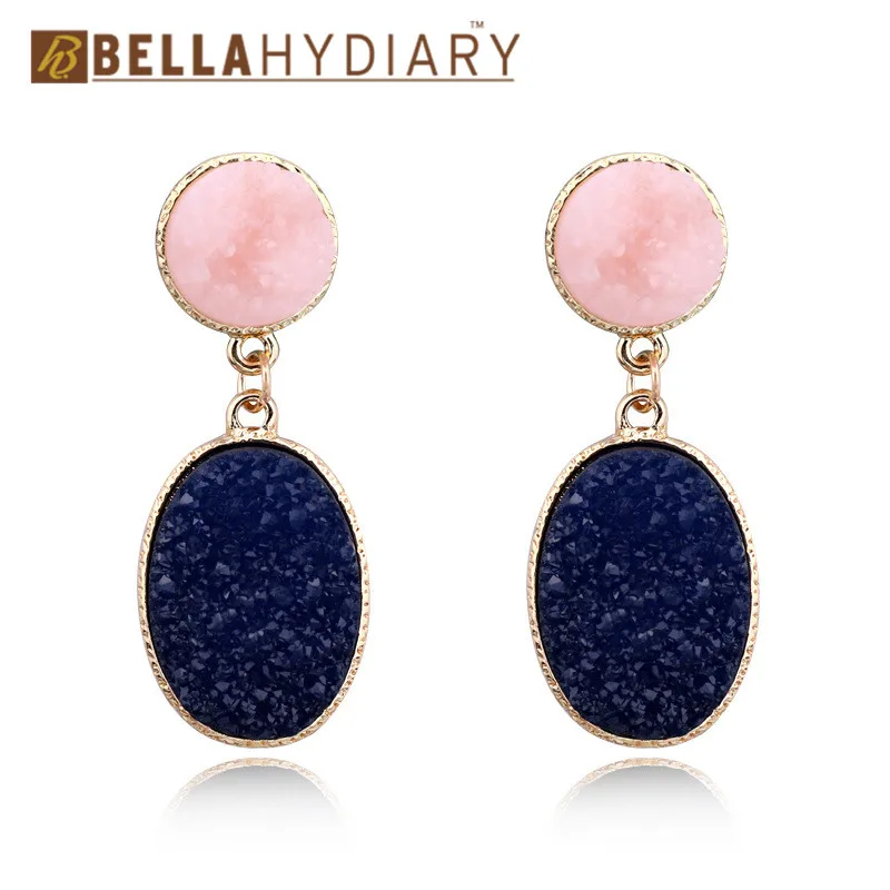 7 Bijoux необычные серьги из смолы Druzy, большие геометрические Висячие серьги для женщин, ювелирное изделие, массивные серьги Mujer Moda Ohrringe - Окраска металла: 7