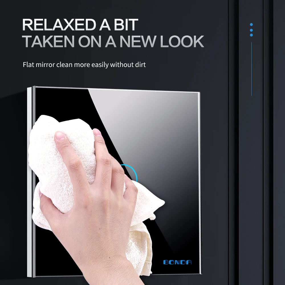 BONDA Wall Touch Switch 220V EU Standard Crystal Tempered Glass Panel 1 Way 1/2/3 Gang 4 Color Available Light Sensor Switches |