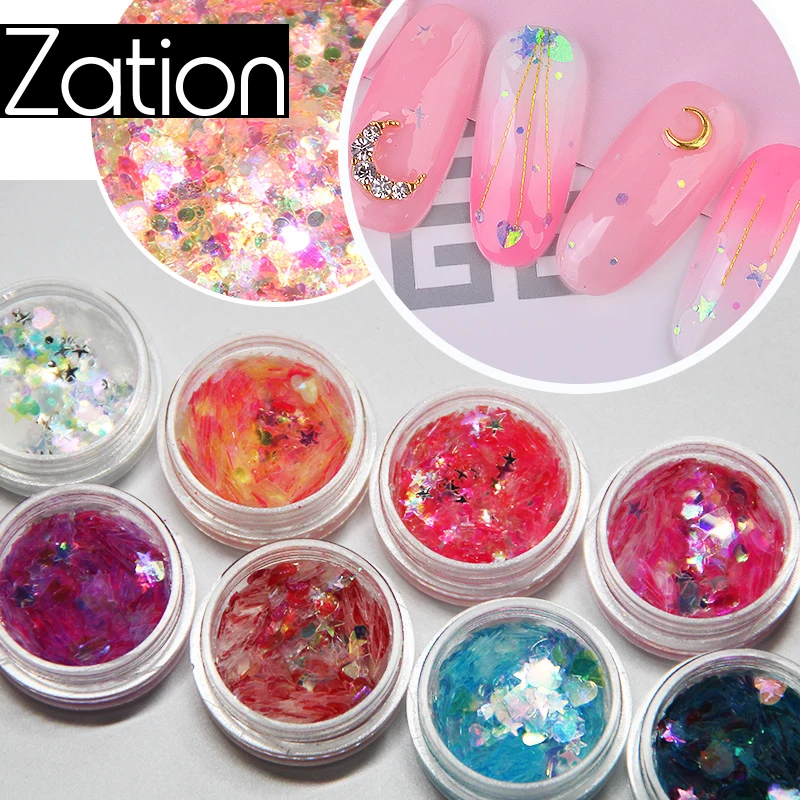 Zation 8 цветов алюминиевая нестандартная пудра-Глиттер для ногтей искусство