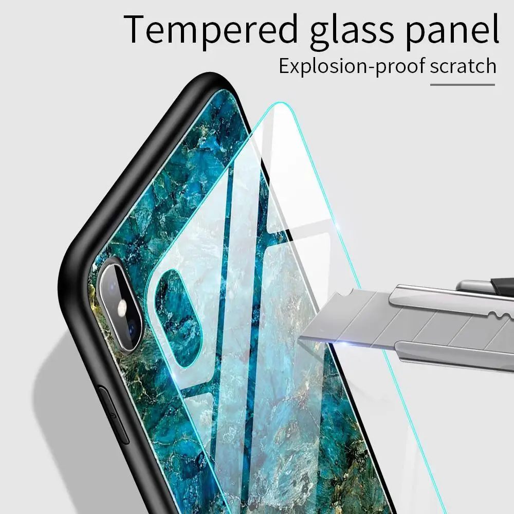 Silicon Back Case For iphone XR 7 8 Plus X 11 Pro Max Luxury Marbled Tempered Glass Armor for XS 6 6S |