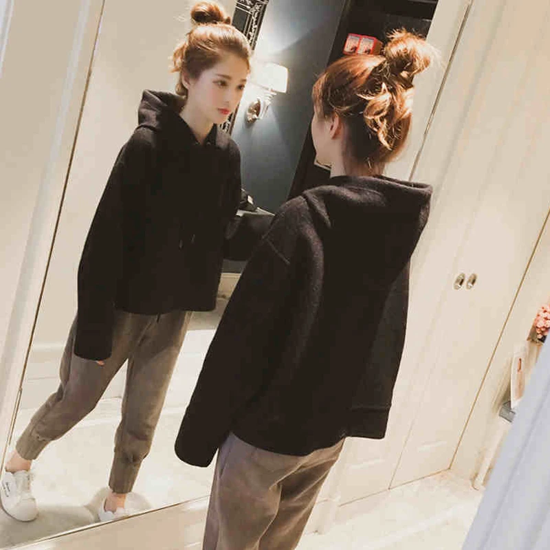 

Korean Stylefashion Hoodie Women 2020 Cropped Sweatshirt Thick Hoodie Loose Long Sleeve Bluzy Damskie Pullover Hoodie EG60