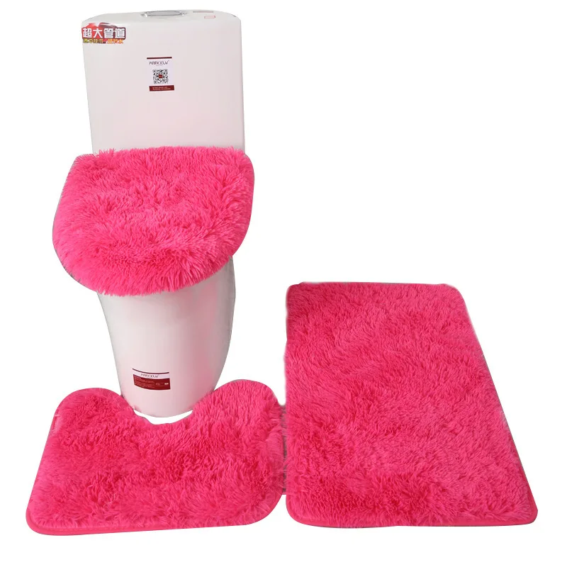 

Solid Color Bathroom Mat Set Fluffy Hairs Bath Carpets Modern Toilet Lid Cover Rugs Kit 3pcs/set Rectangle 50*80 50*40 45*50cm
