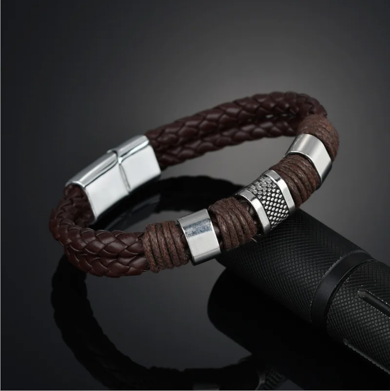 2020 New Unisex Leather Titanium Steel Braided Clasp Bracelet for Men and Women Causal Retro Jewelry | Украшения и аксессуары