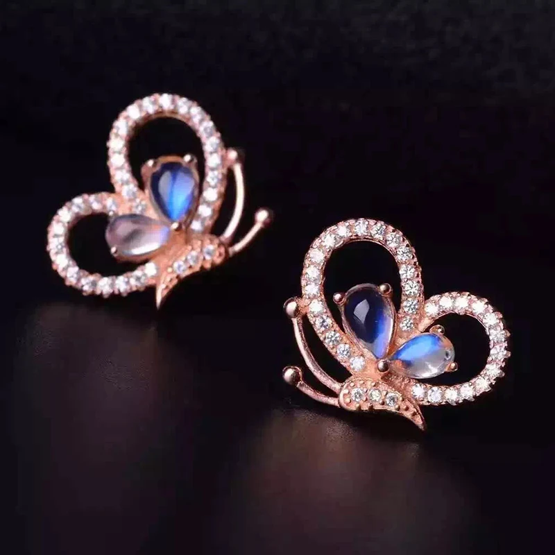 Красивые серьги гвоздики с драгоценными камнями в виде бабочек 4 шт. 4*6 мм Серьги