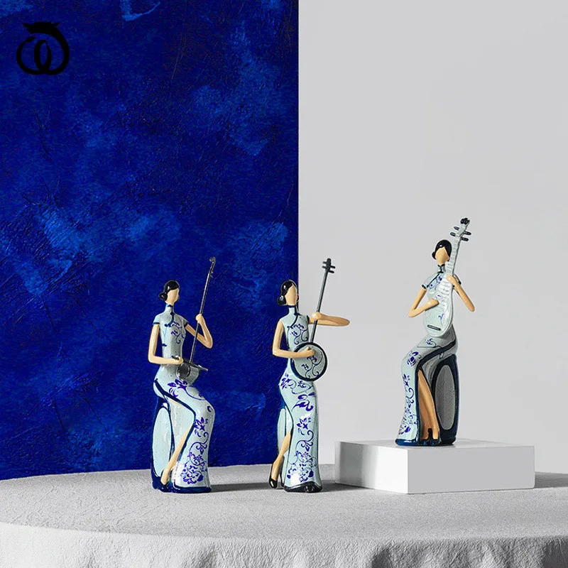 

Классическая скульптура Ципао для женщин, Декор для дома, статуя с изображением девушек в старинном стиле, ремесла из смолы, украшение для к...