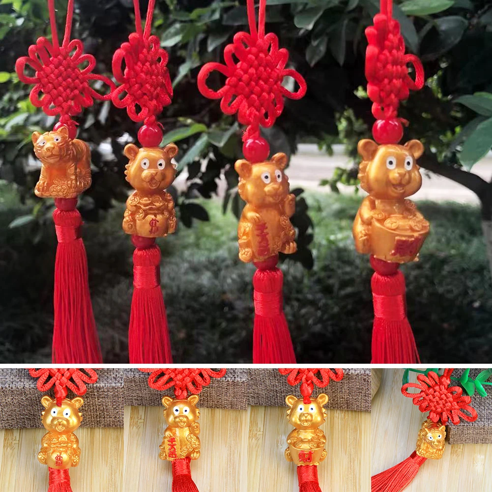

2022 Chinese New Year Hanging Decor Red Chinese Knot Hassel Year of the Tiger Lucky Charm Spring Festival Home Room Decoration