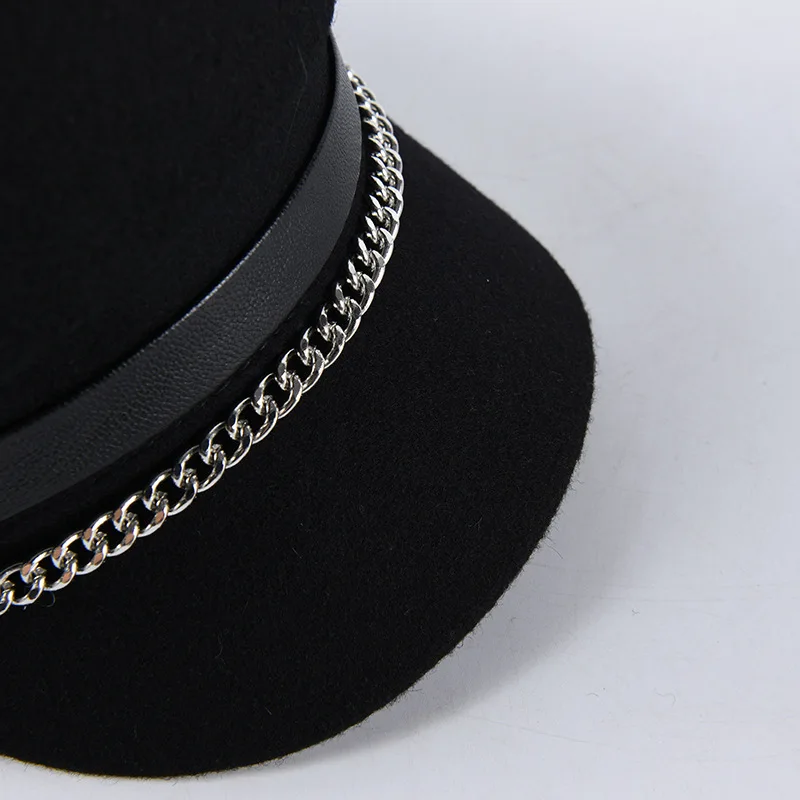 Осенне зимняя женская шерстяная восьмиугольная шапка с цепочкой винтажные