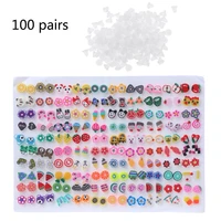 100 pairs assorted styles polymer clay hypoallergenic stud earrings lot for kids
