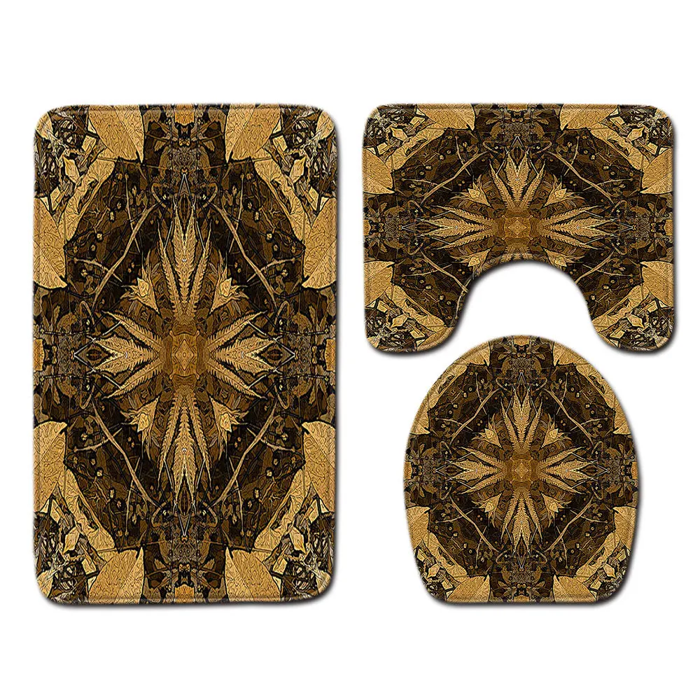 

3pcs/set Vintage Print Anti-slip Bathroom Floor Mat Set Home Decor Shower Velvet Toilet Cover Bath Door Carpet Mats And Rugs