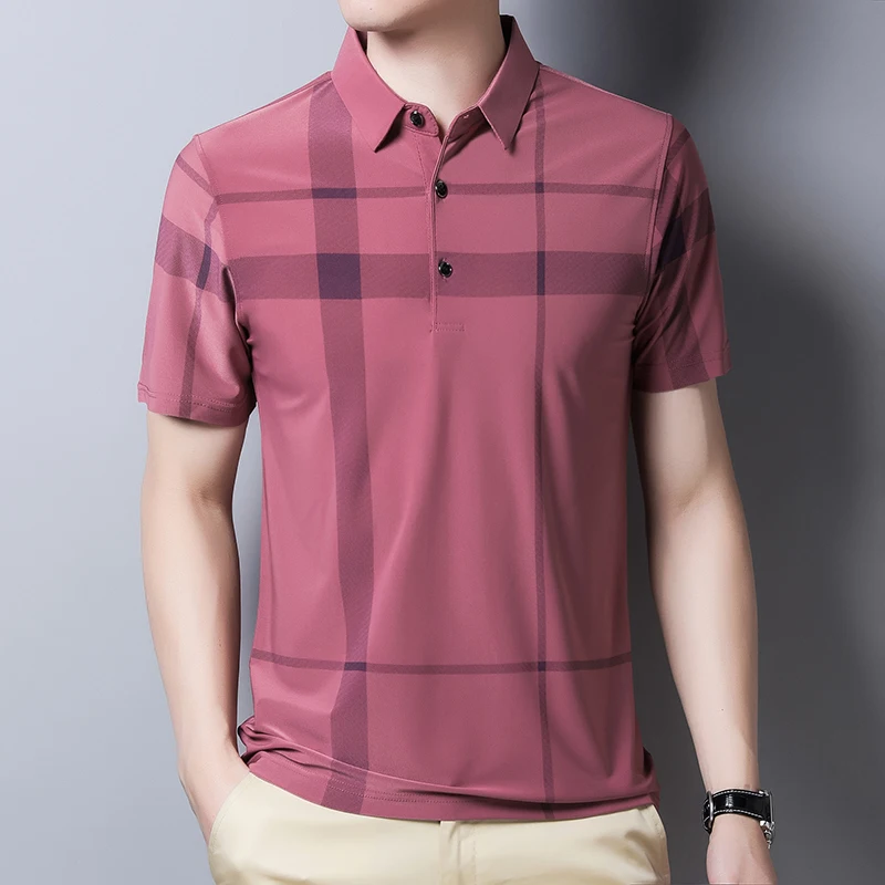 

Summer Ice Silk polo Shirt Middle-aged Lapel t-Shirt Short Sleeve Business Casual Polo Shirt Shirt dad Wear Top