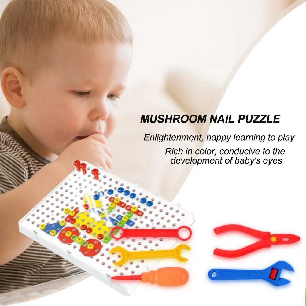 DIY 3D Baby Mushrooms Nails Jigsaw Puzzle Game Screw Drill Child Educational Toy Developing Intelligence Hands-on Ability