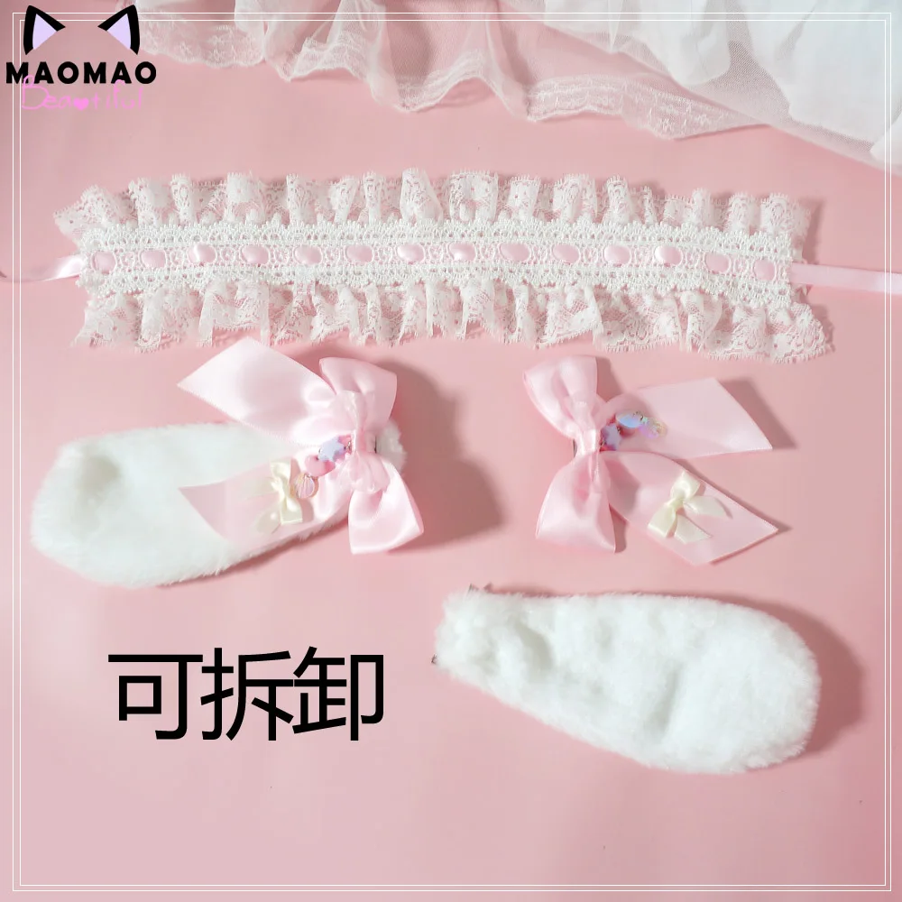 Kawaii Съемная мягкая сестра Вислоухий кролик лента для волос заколка в Стиле Лолита аксессуары для волос бант украшения обруча для волос Косплей