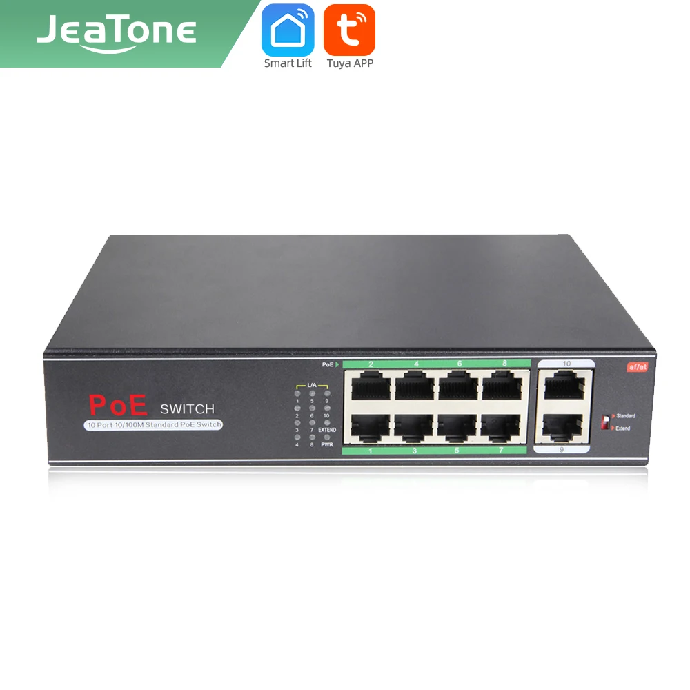 Jeatone 250 м 10 Порты и разъёмы продлить Ethernet переключатель делителя с 8 s PoE + 2 Uplink 10/100