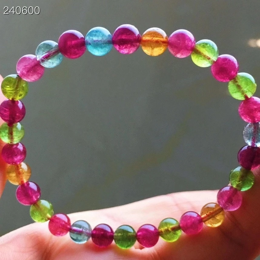 

Natural Colorful Tourmaline Quartz Bracelet 6mm Clear Round Beads Women Men Fashion Best Genuine AAAAAA