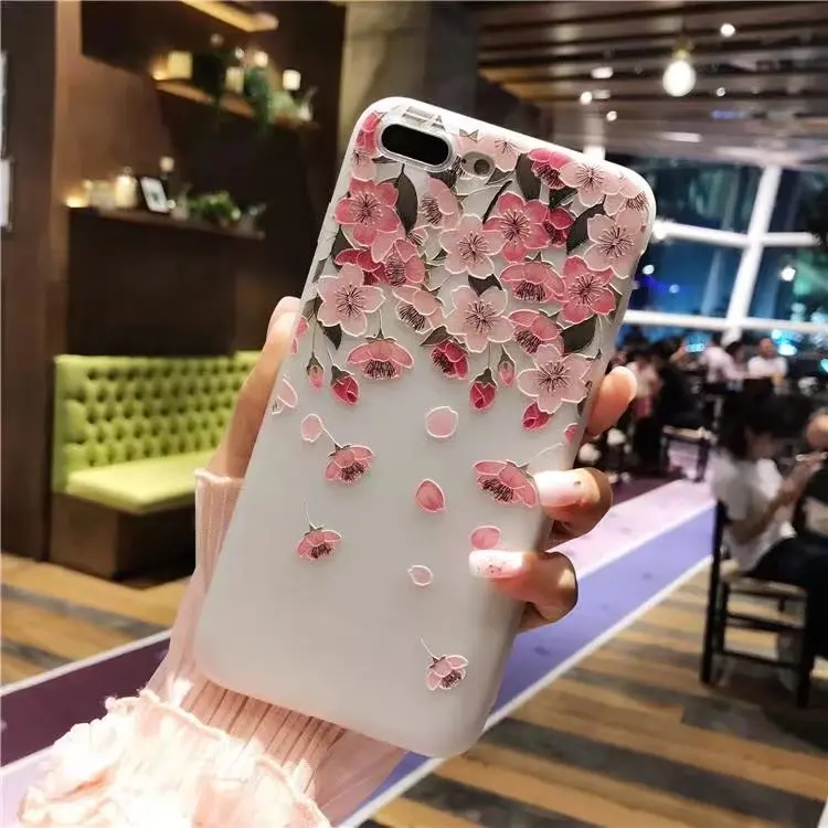 Мягкий чехол из ТПУ для iPhone 11 Pro Max XS XR X 6 6S 7 8 Plus 3D рельефный с цветочным принтом