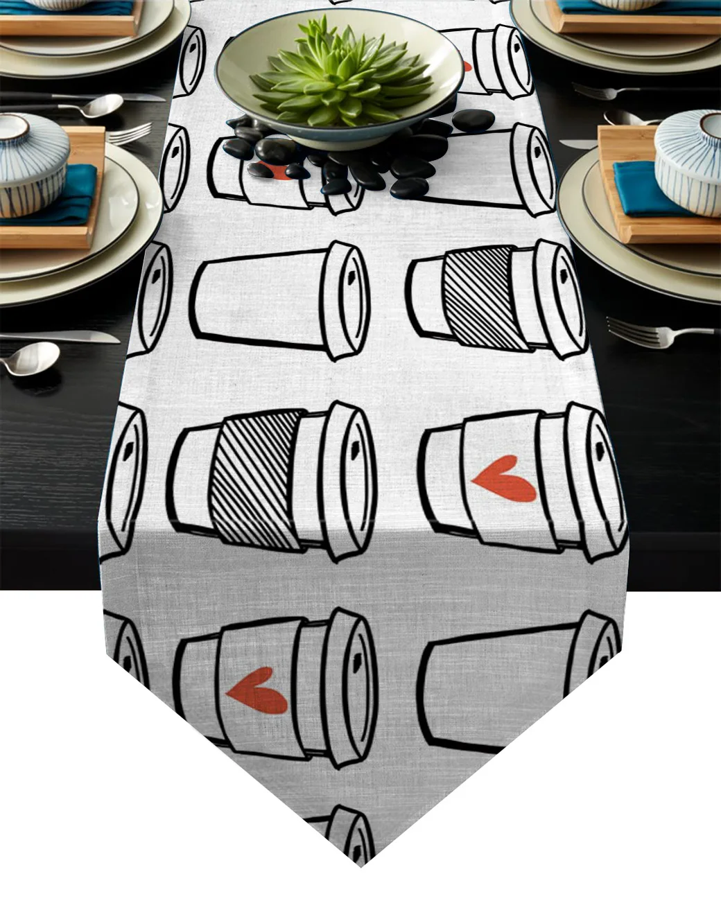 Чашка сердце полоса кофе прекрасный эскиз настольная дорожка рождественские